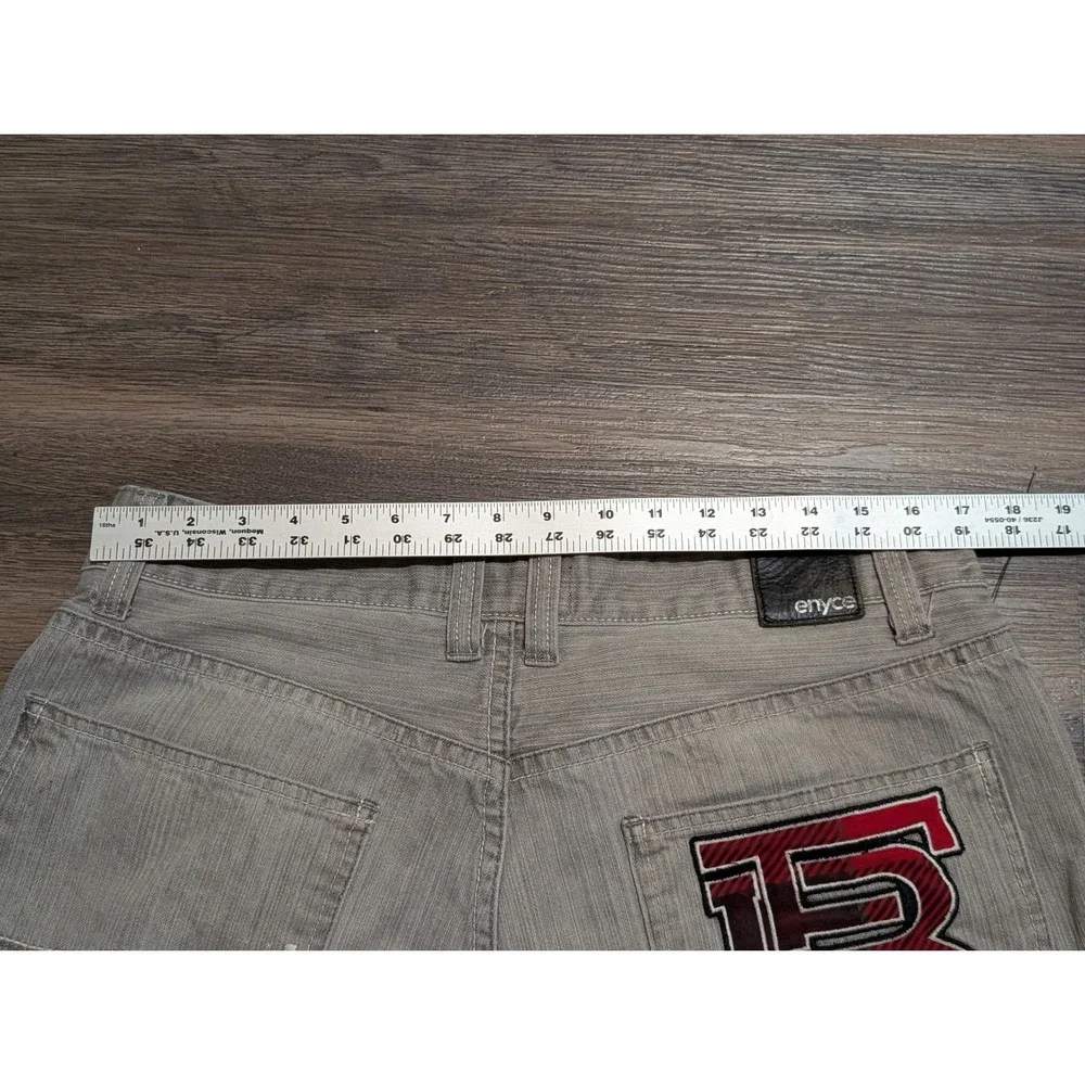 Enyce Baggy Wide Leg Jeans Gray Size 36x32‎ Y2K Streetwear Patch Logo Distressed